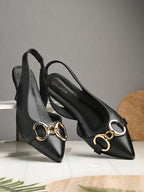 Women White Buckle Detail Kitten Pumps Heels
