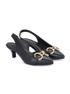 Women White Buckle Detail Kitten Pumps Heels