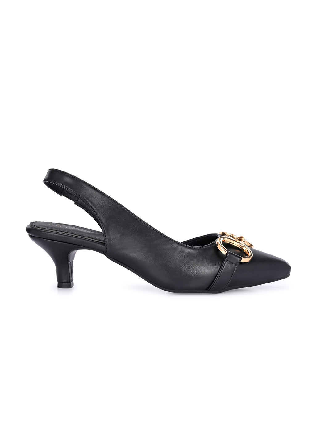 Women White Buckle Detail Kitten Pumps Heels
