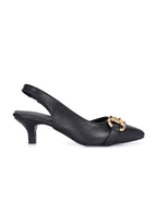 Women White Buckle Detail Kitten Pumps Heels