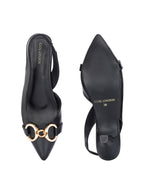 Women White Buckle Detail Kitten Pumps Heels