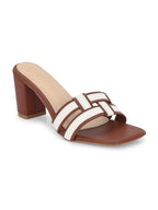 Women Black & White Slim Heels Sandals