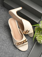 Women Beige Open Toe Block Heels