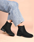 Women Black Casual Block Heeled Boots