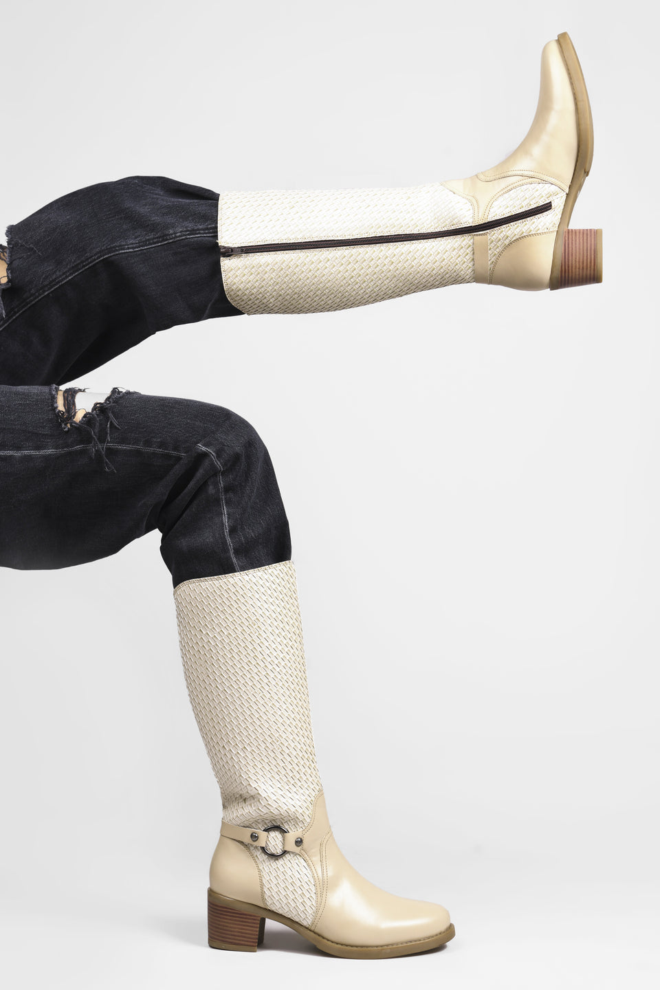 Women Cream Ankle Length Side Zipper Boots