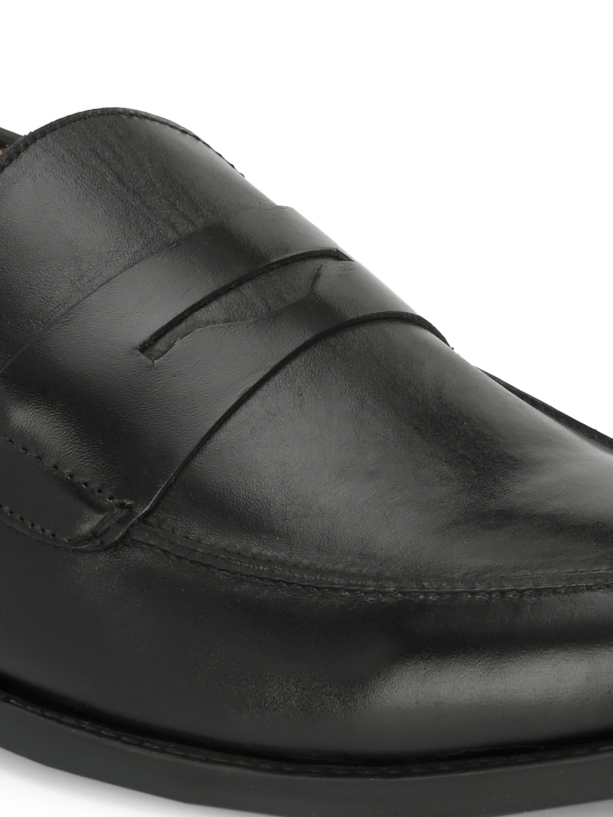Men's Round Toe Leather Penny Loafers