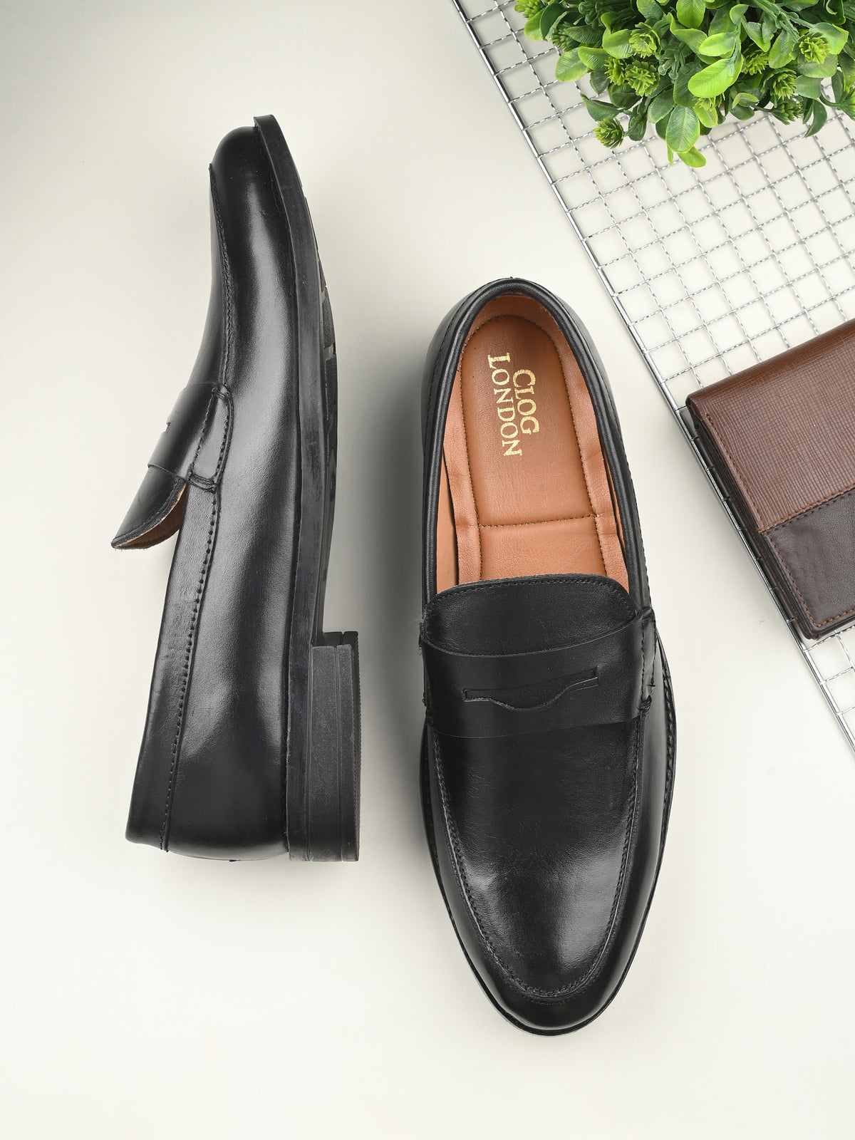 Men's Round Toe Leather Penny Loafers