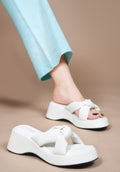 Women White Wedge Slip Heel