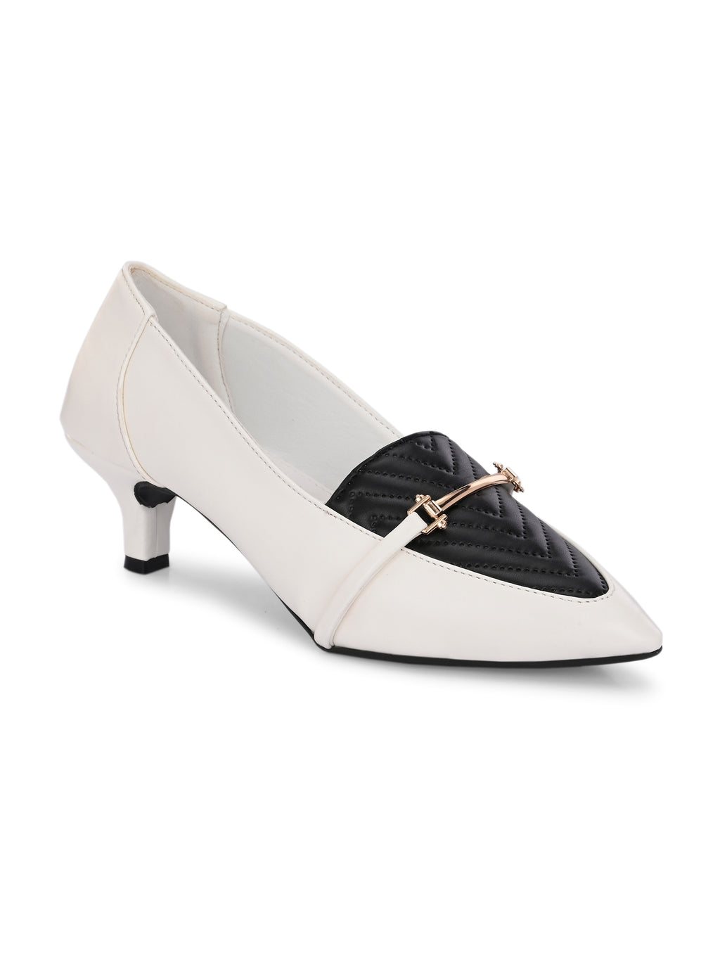 Women Off-White Kitten Pumps Heel Sandals