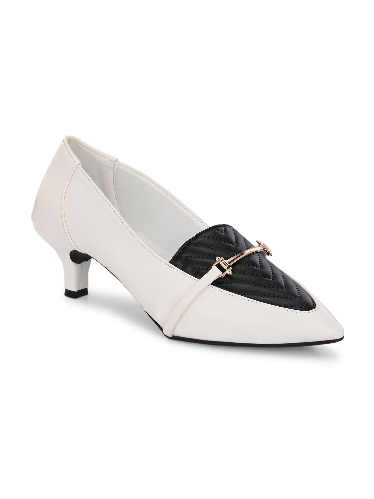 Women Off-White Kitten Pumps Heel Sandals