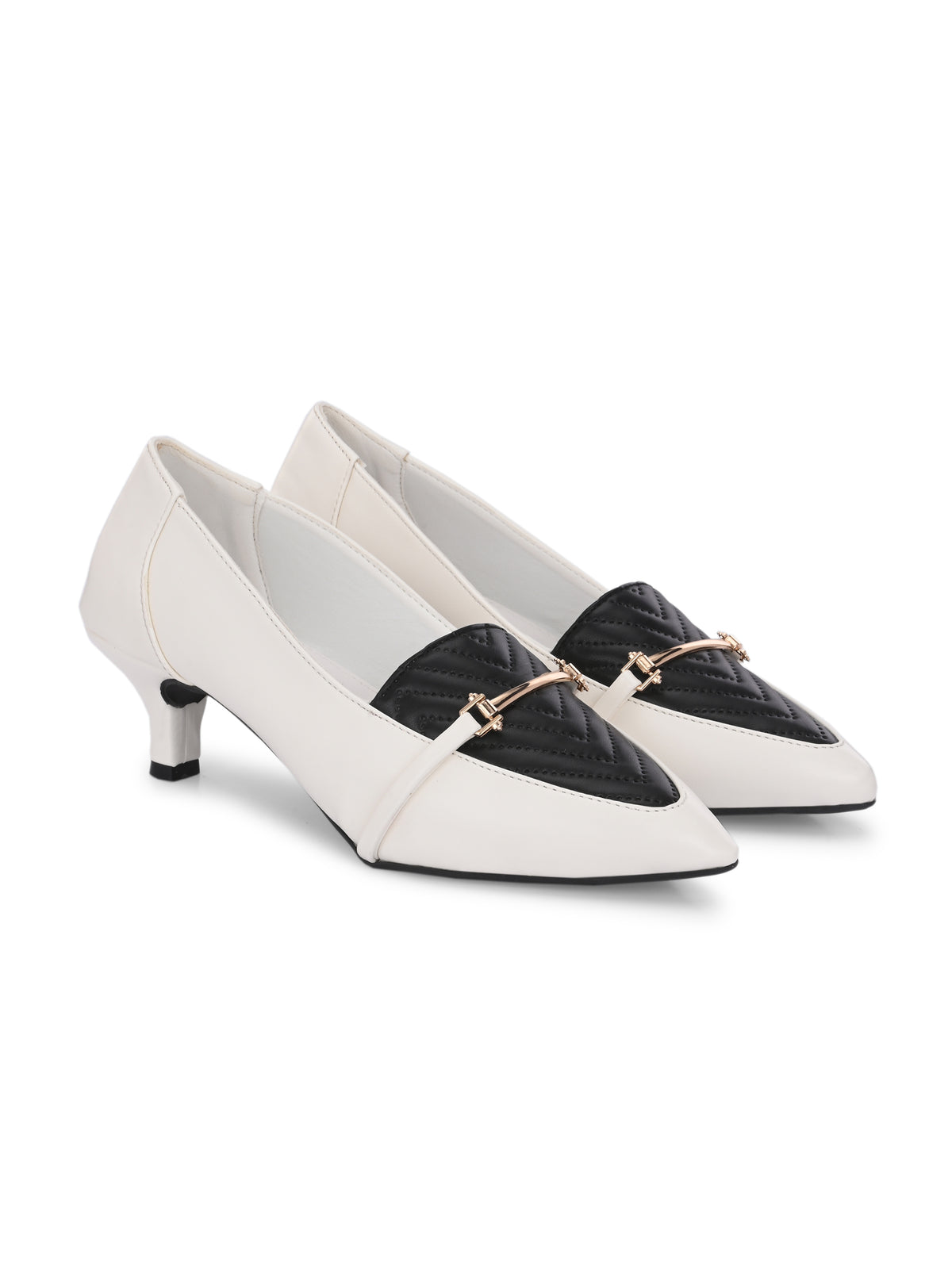 Women Off-White Kitten Pumps Heel Sandals