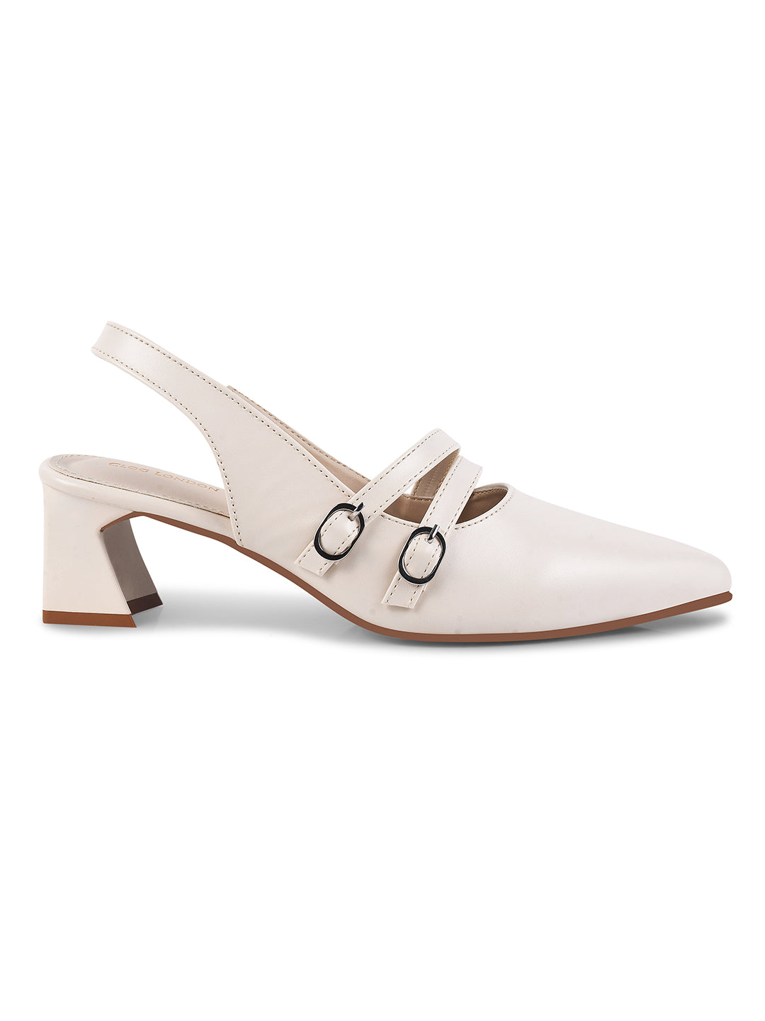 Women Beige Pumps Heeled Sandal with Adjustable Ankle Strap
