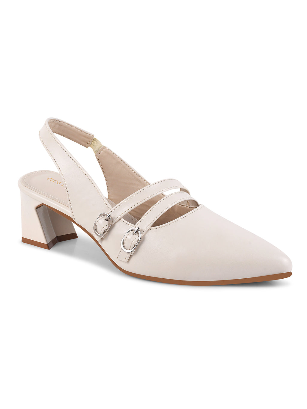Women Beige Pumps Heeled Sandal with Adjustable Ankle Strap