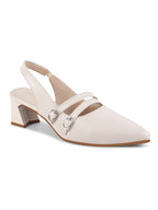 Women Beige Pumps Heeled Sandal with Adjustable Ankle Strap