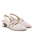 Women Beige Pumps Heeled Sandal with Adjustable Ankle Strap