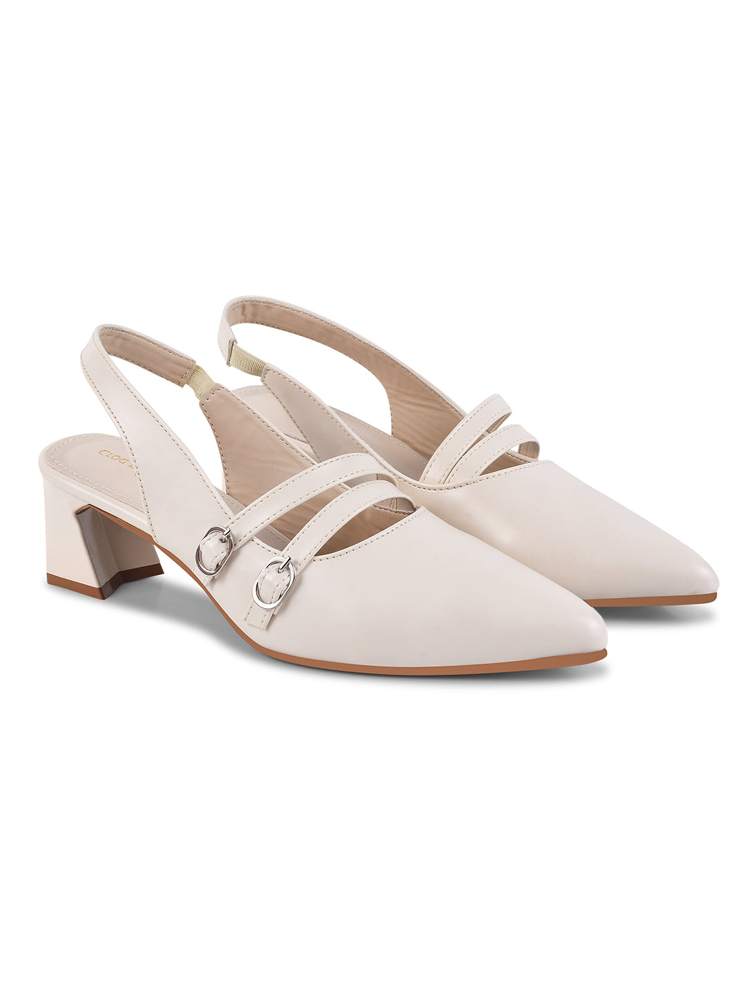 Women Beige Pumps Heeled Sandal with Adjustable Ankle Strap