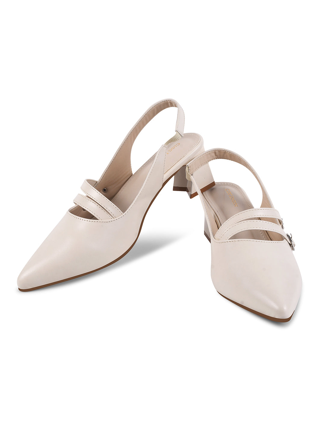 Women Beige Pumps Heeled Sandal with Adjustable Ankle Strap