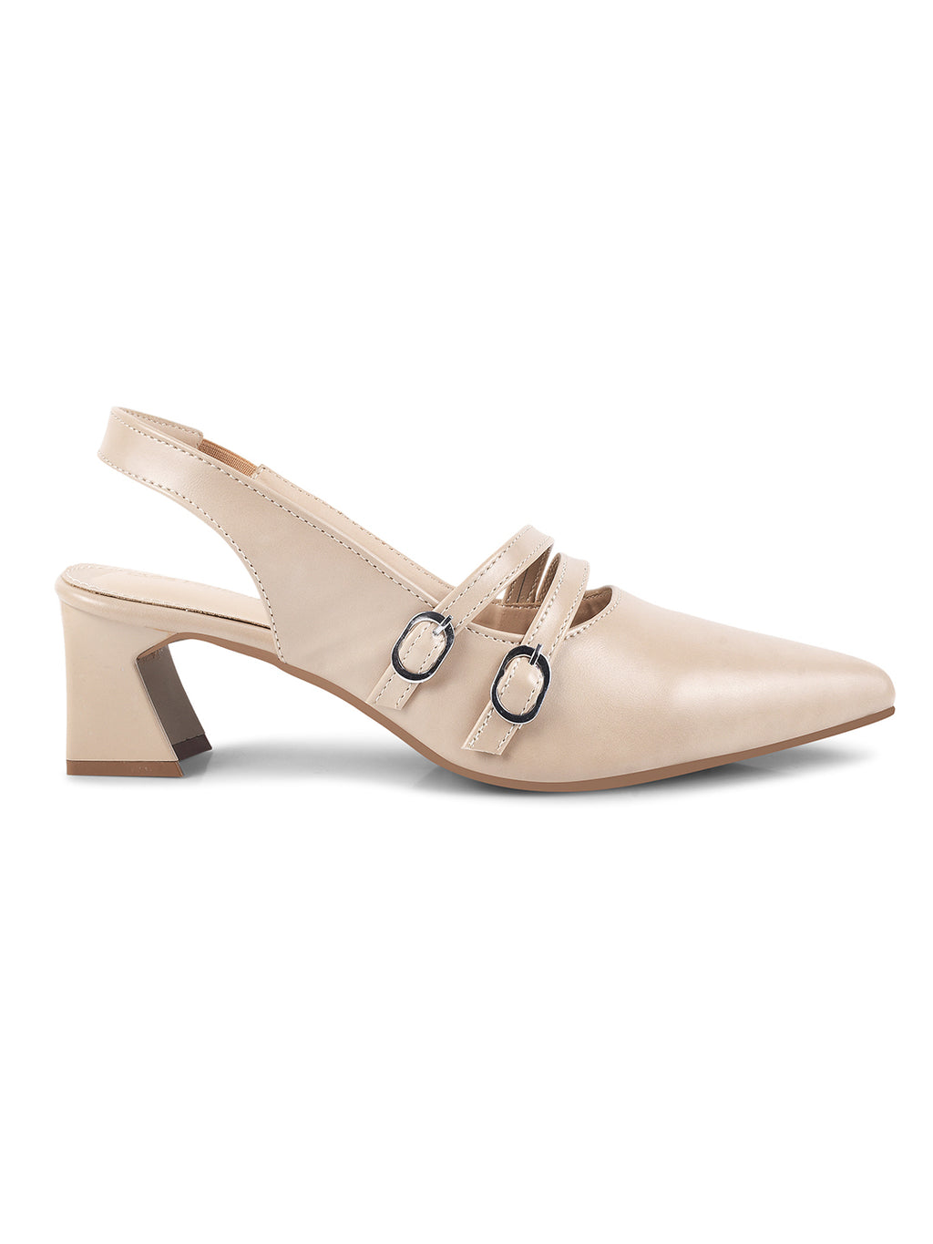 Women Beige Pumps Heeled Sandal with Adjustable Ankle Strap