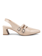 Women Beige Pumps Heeled Sandal with Adjustable Ankle Strap