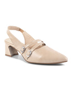 Women Beige Pumps Heeled Sandal with Adjustable Ankle Strap