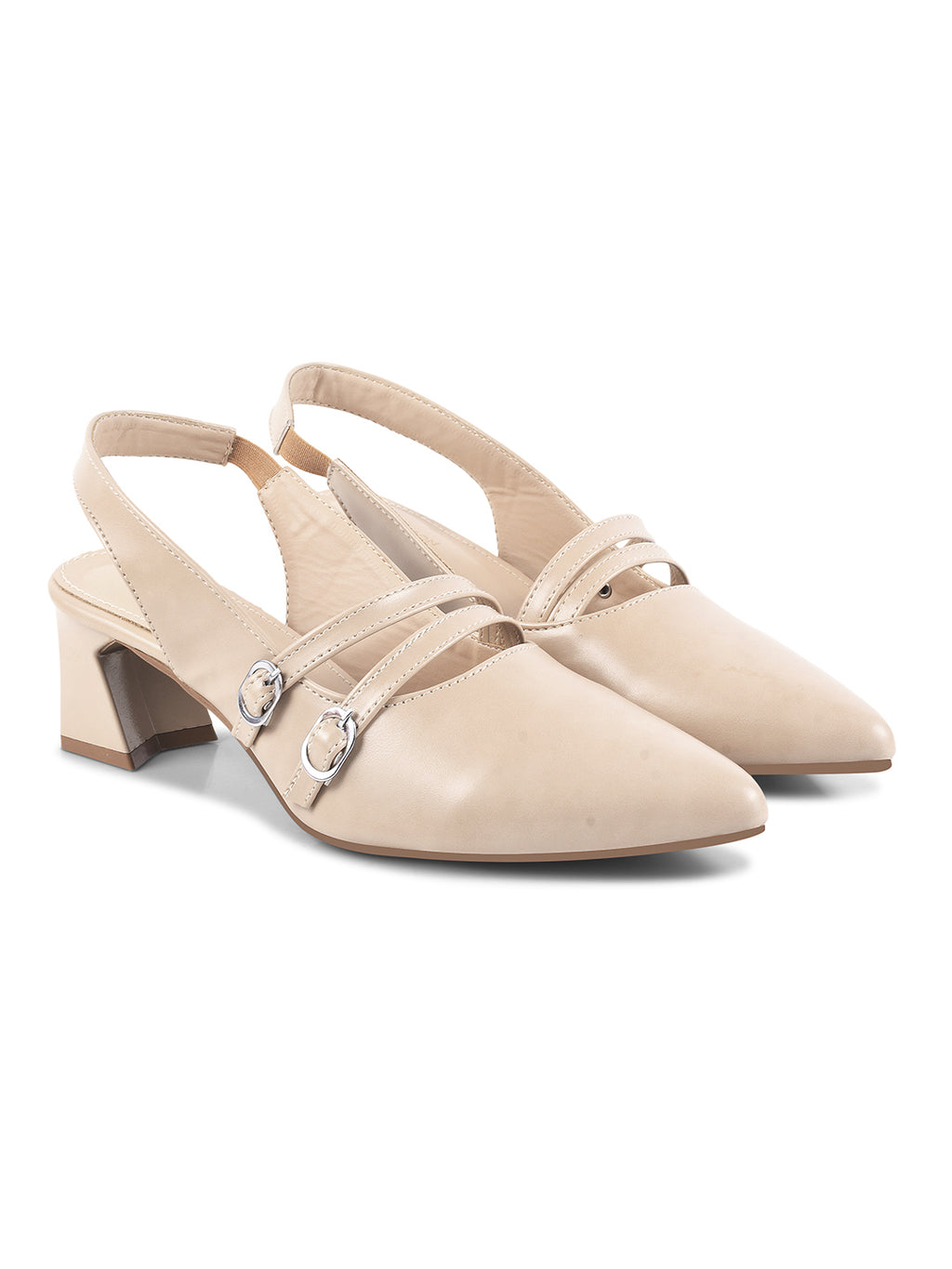 Women Beige Pumps Heeled Sandal with Adjustable Ankle Strap