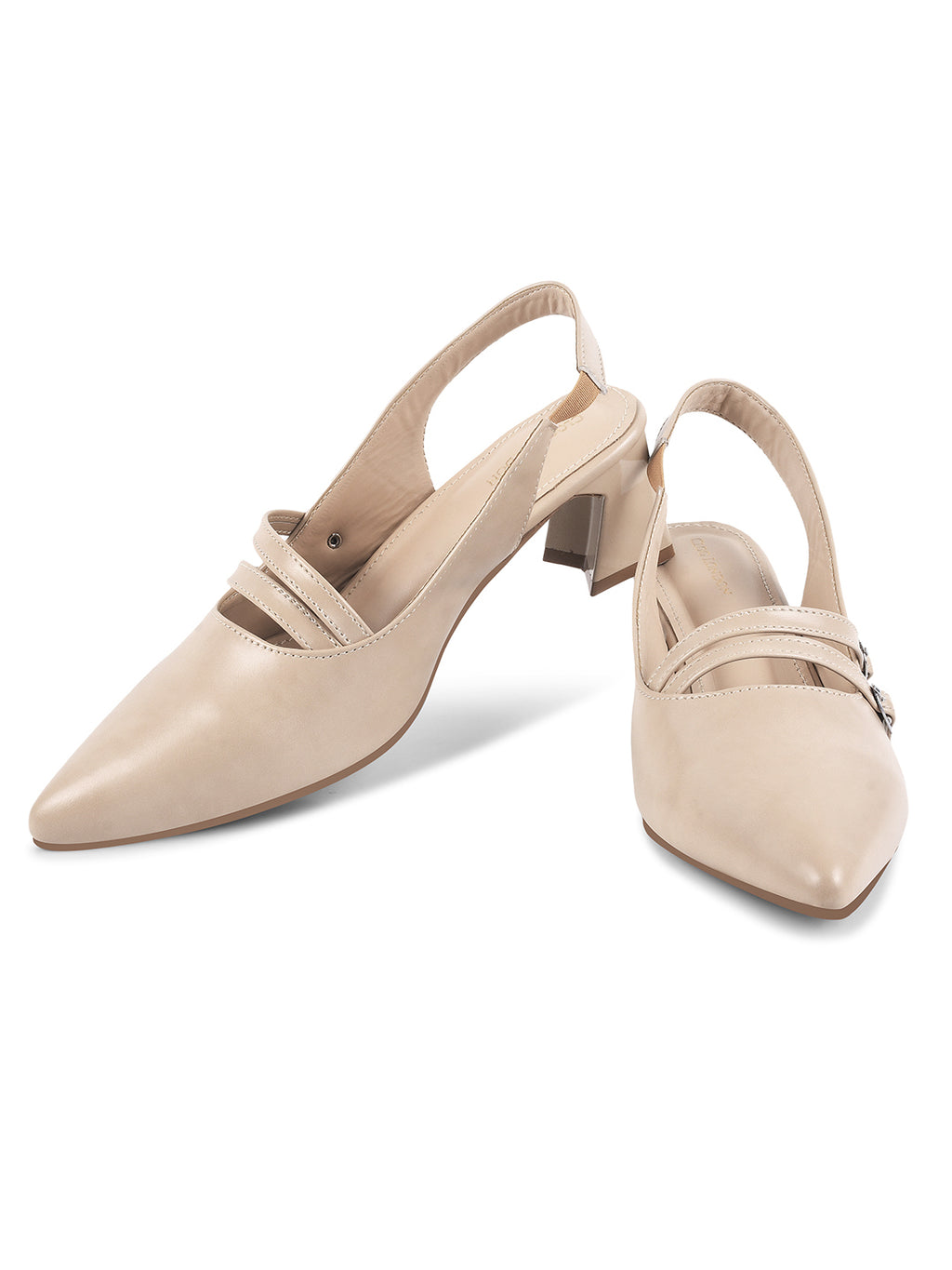 Women Beige Pumps Heeled Sandal with Adjustable Ankle Strap