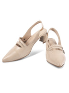 Women Beige Pumps Heeled Sandal with Adjustable Ankle Strap