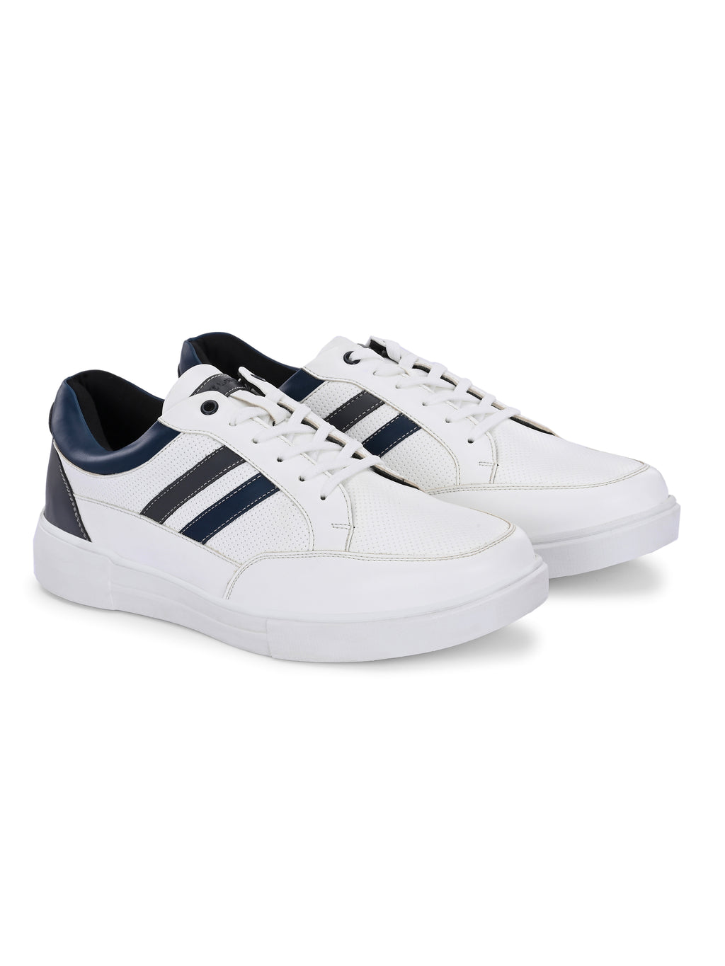 Men's White Striped Sneakers - Casual Shoes