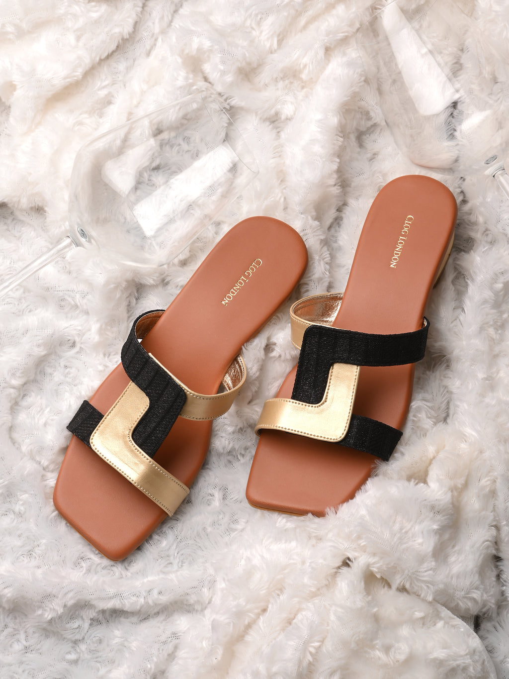 Women’s Black Gold Casual Strap Flats