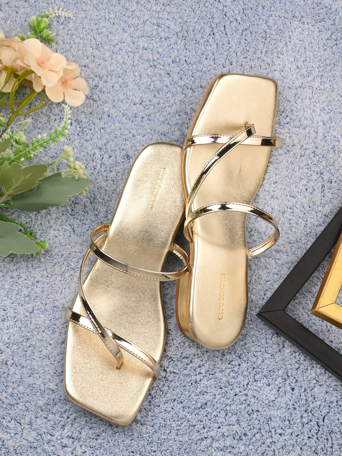 Women Gold  Slide Flats