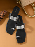 Women Silver Heeled Sandals Strap Slide Flats