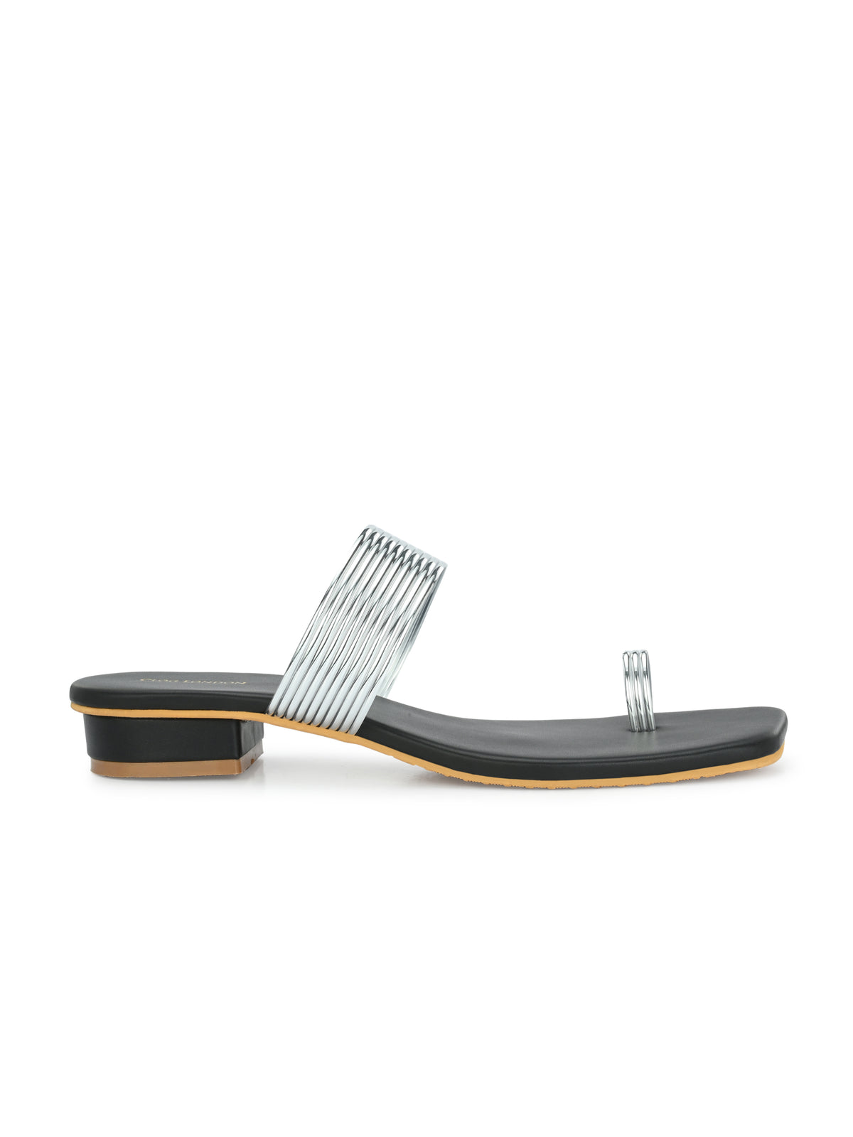 Women Silver Heeled Sandals Strap Slide Flats