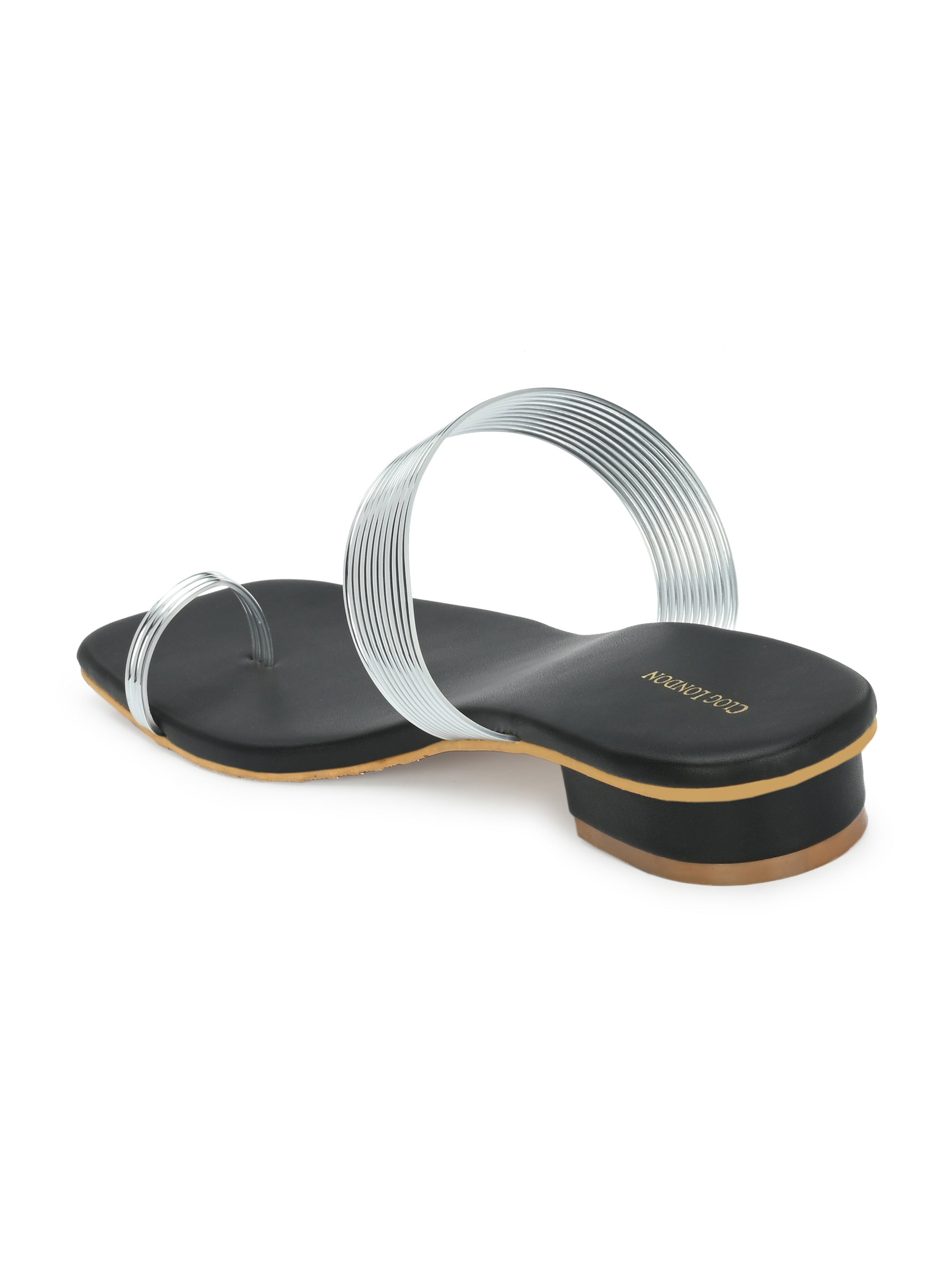 Golden Black Toe-Ring Flats & Sandals for Women