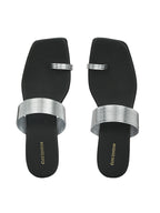 Women Silver Heeled Sandals Strap Slide Flats