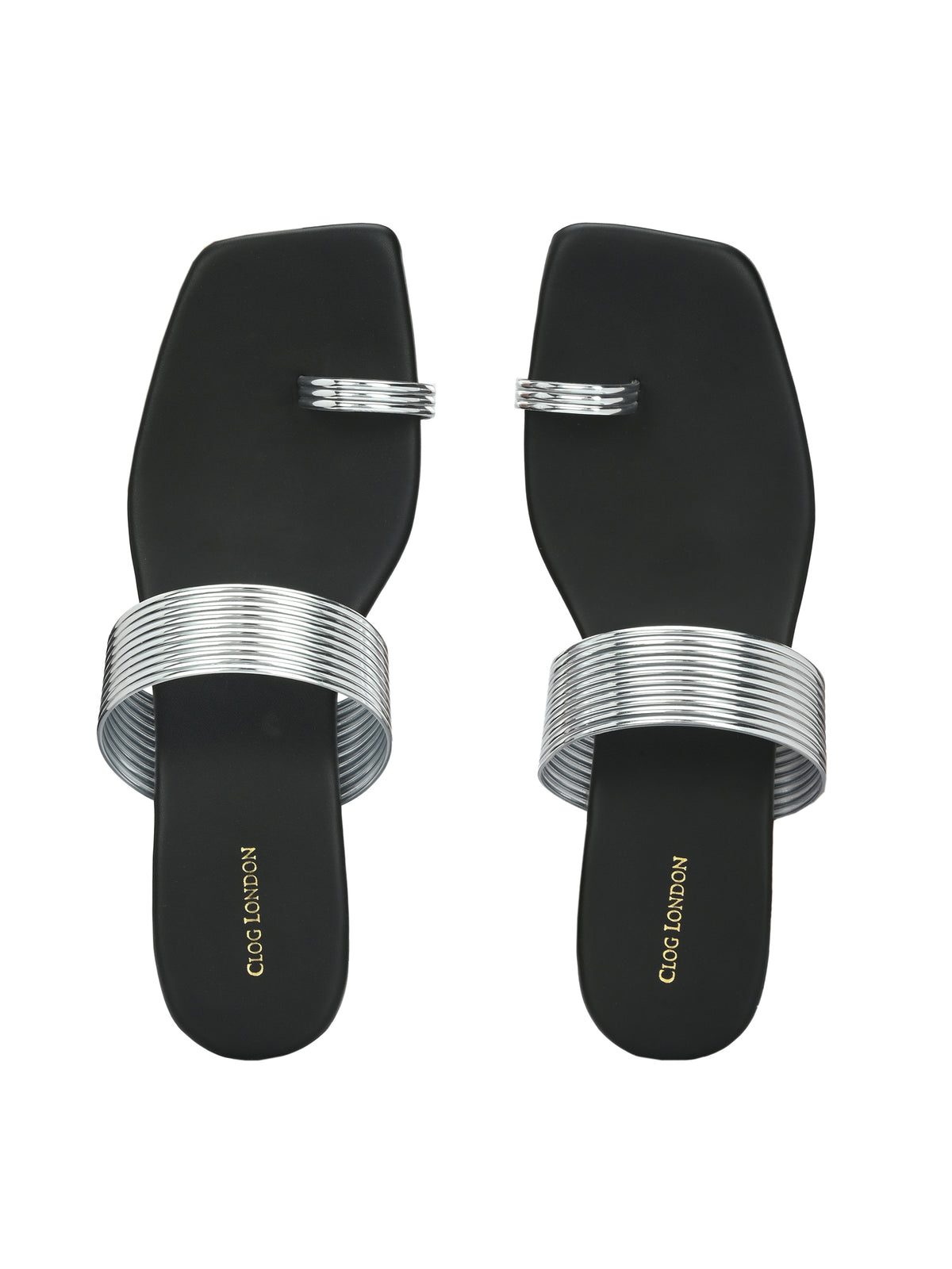 Women Silver Heeled Sandals Strap Slide Flats