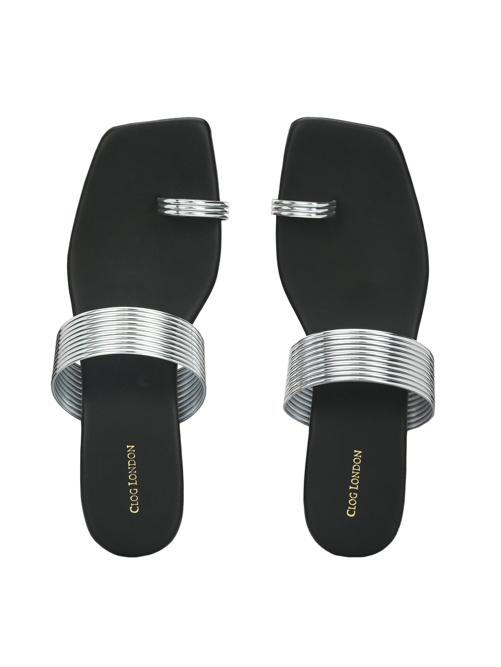 Golden Black Toe-Ring Flats & Sandals for Women