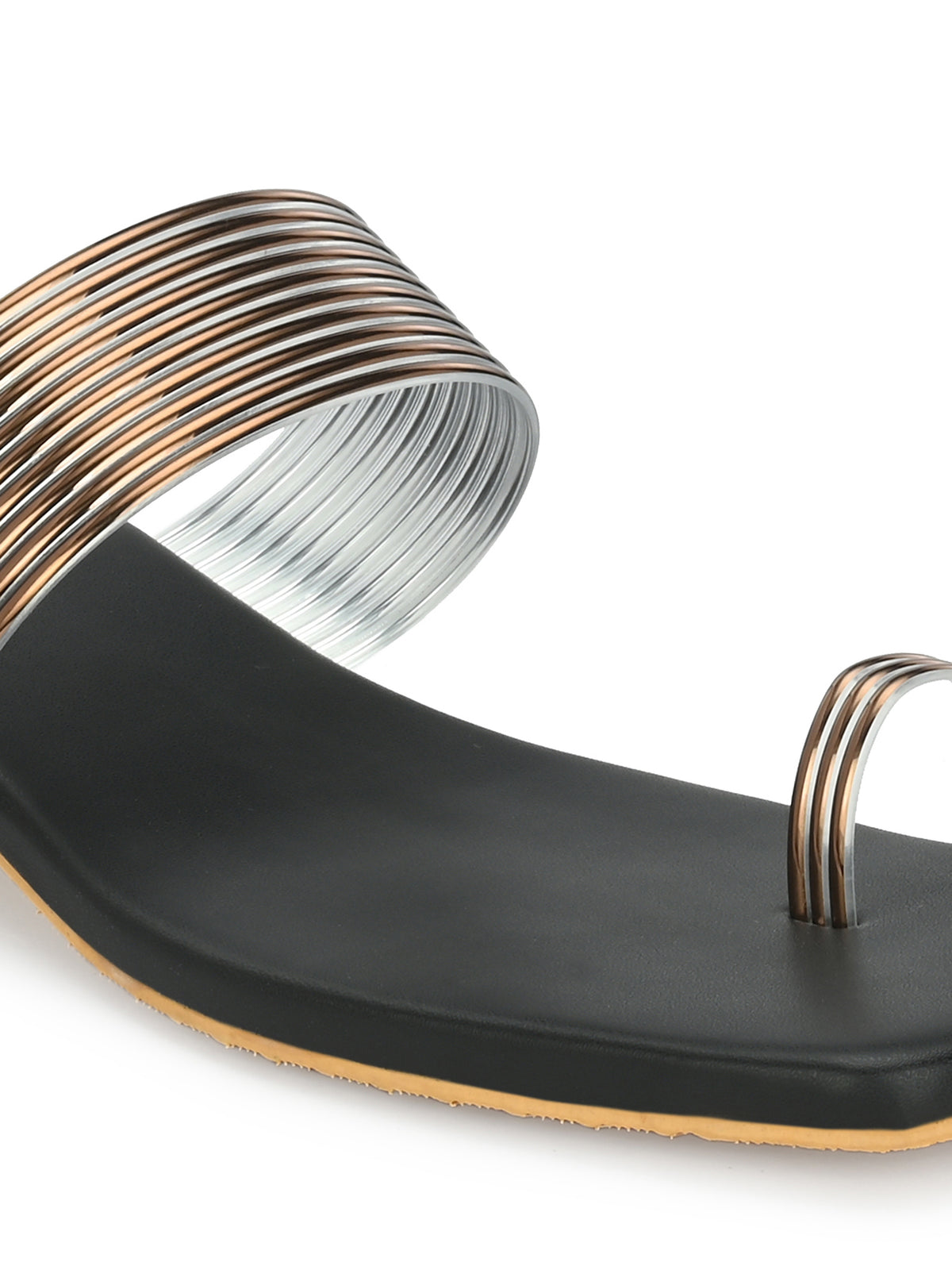 Women Silver Heeled Sandals Strap Slide Flats