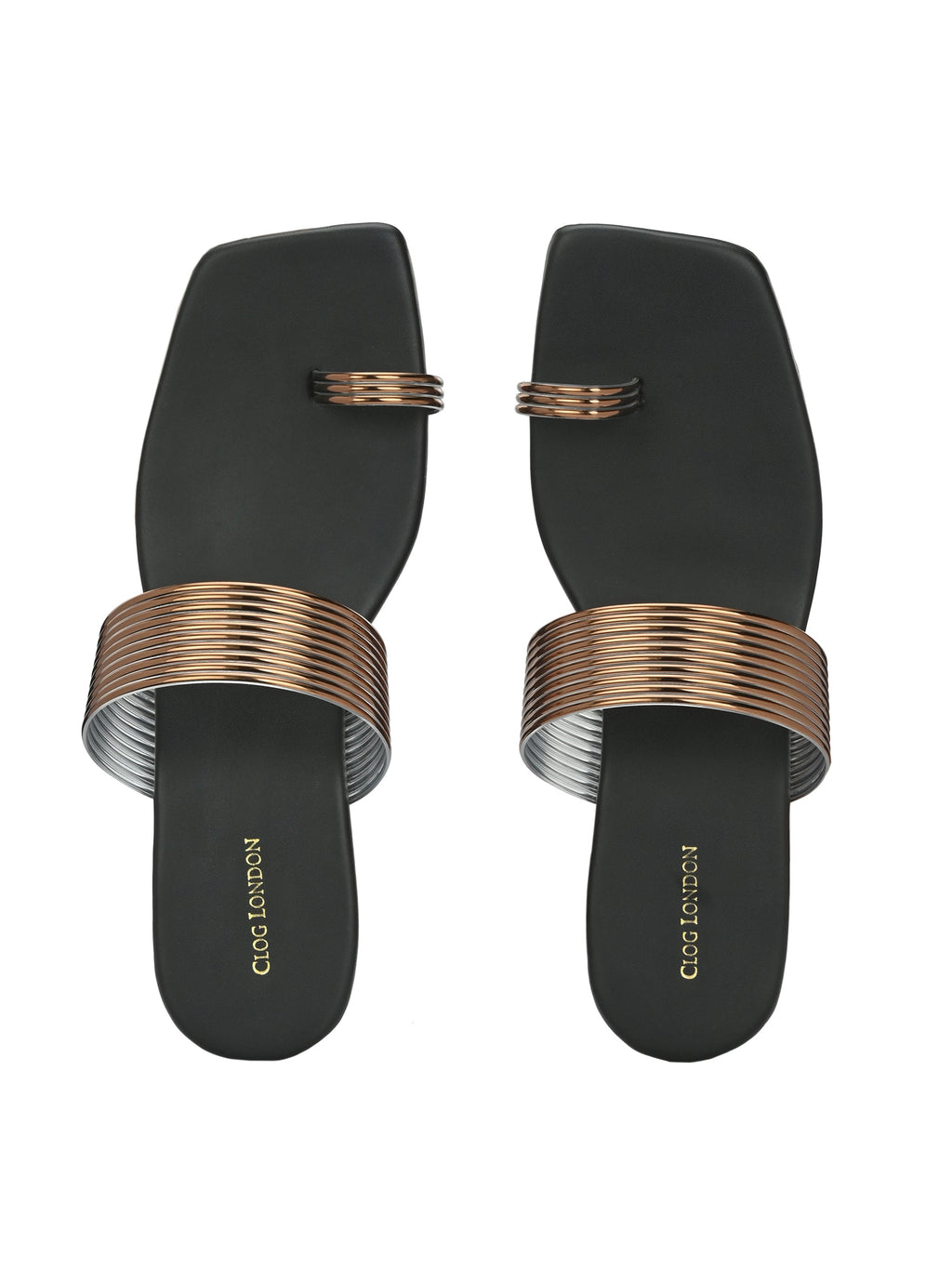 Golden Black Toe-Ring Flats & Sandals for Women