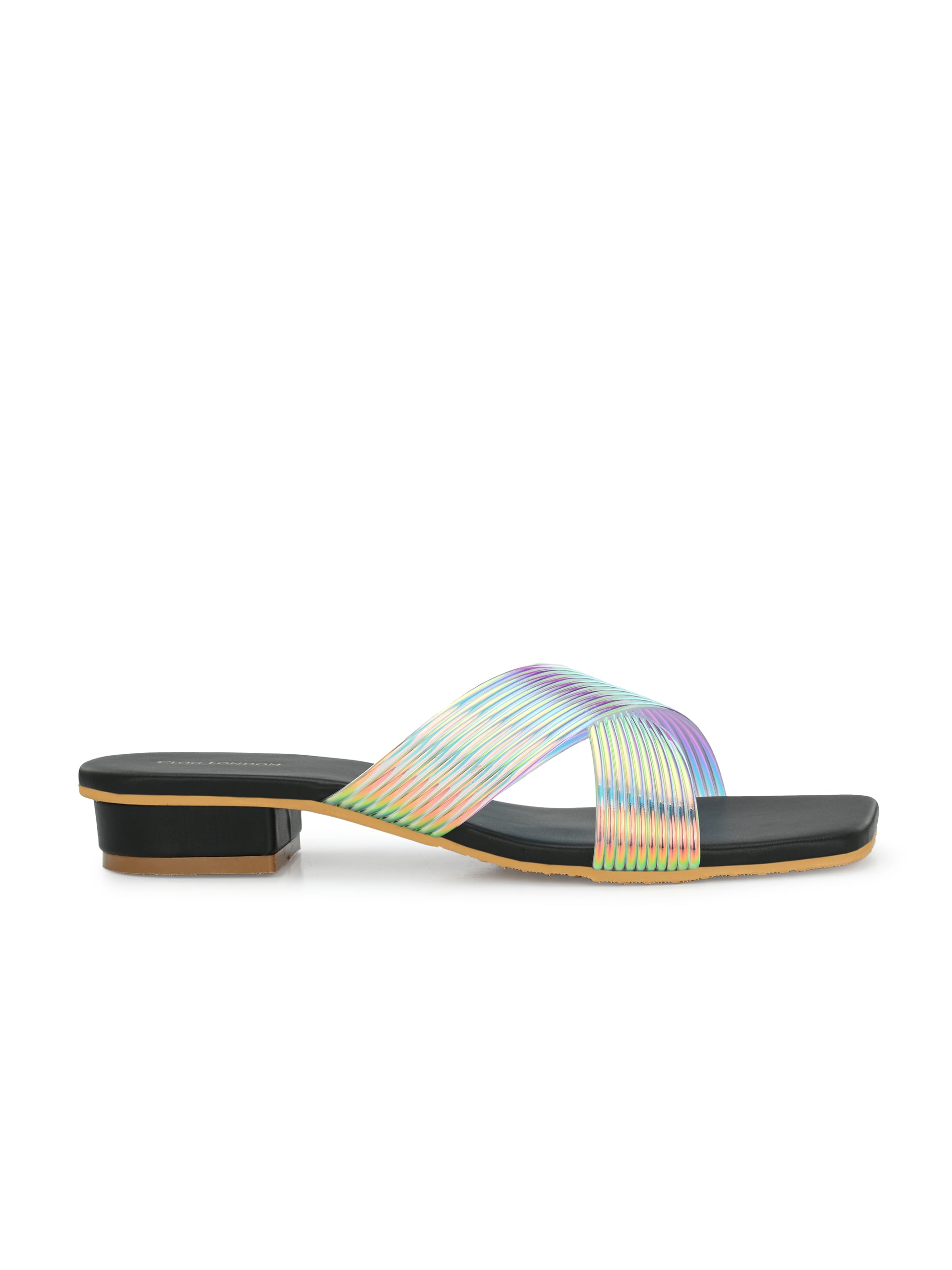 Women Gold H-Strap Textured Open Toe Flats