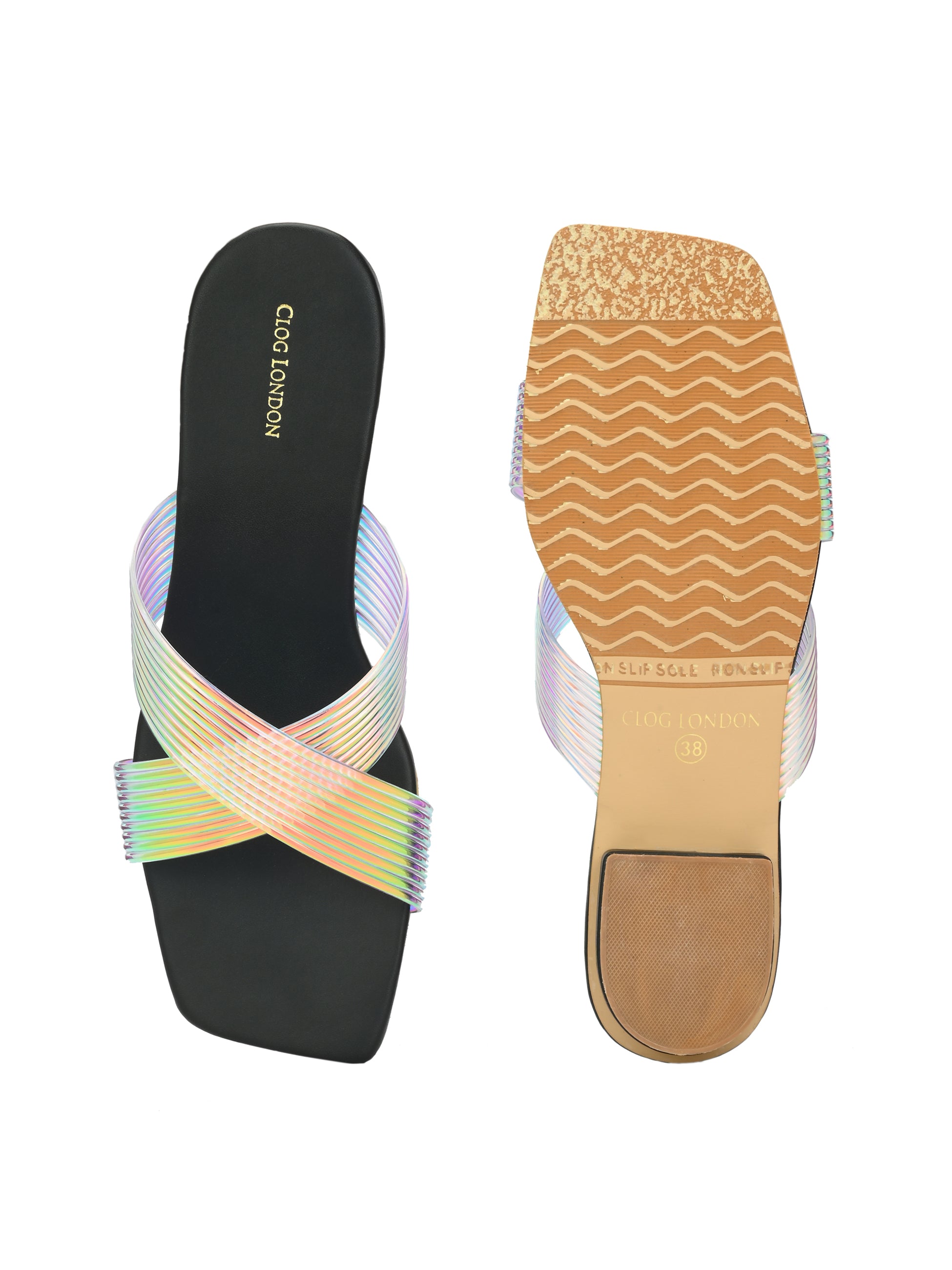Women Gold H-Strap Textured Open Toe Flats