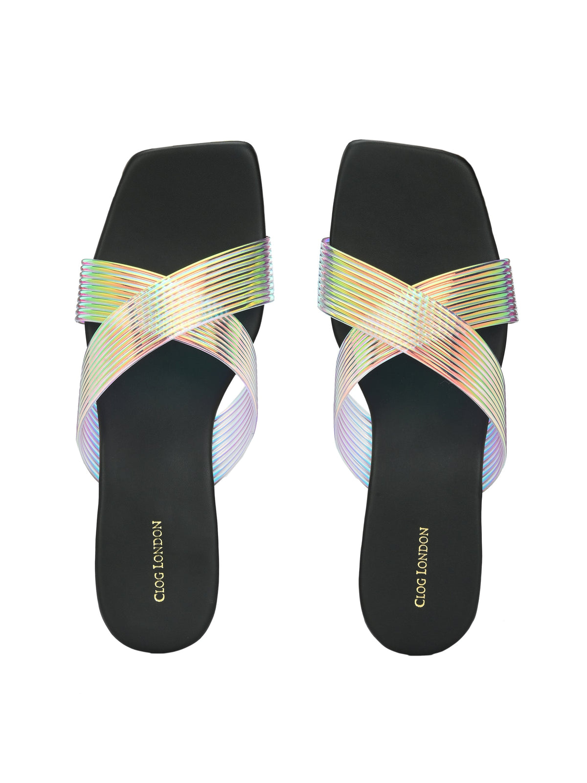 Womens MultiColored Cross Strap Flats & Sandals