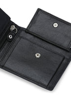 Men's Black Solid Flap Closure Two-Fold Wallet