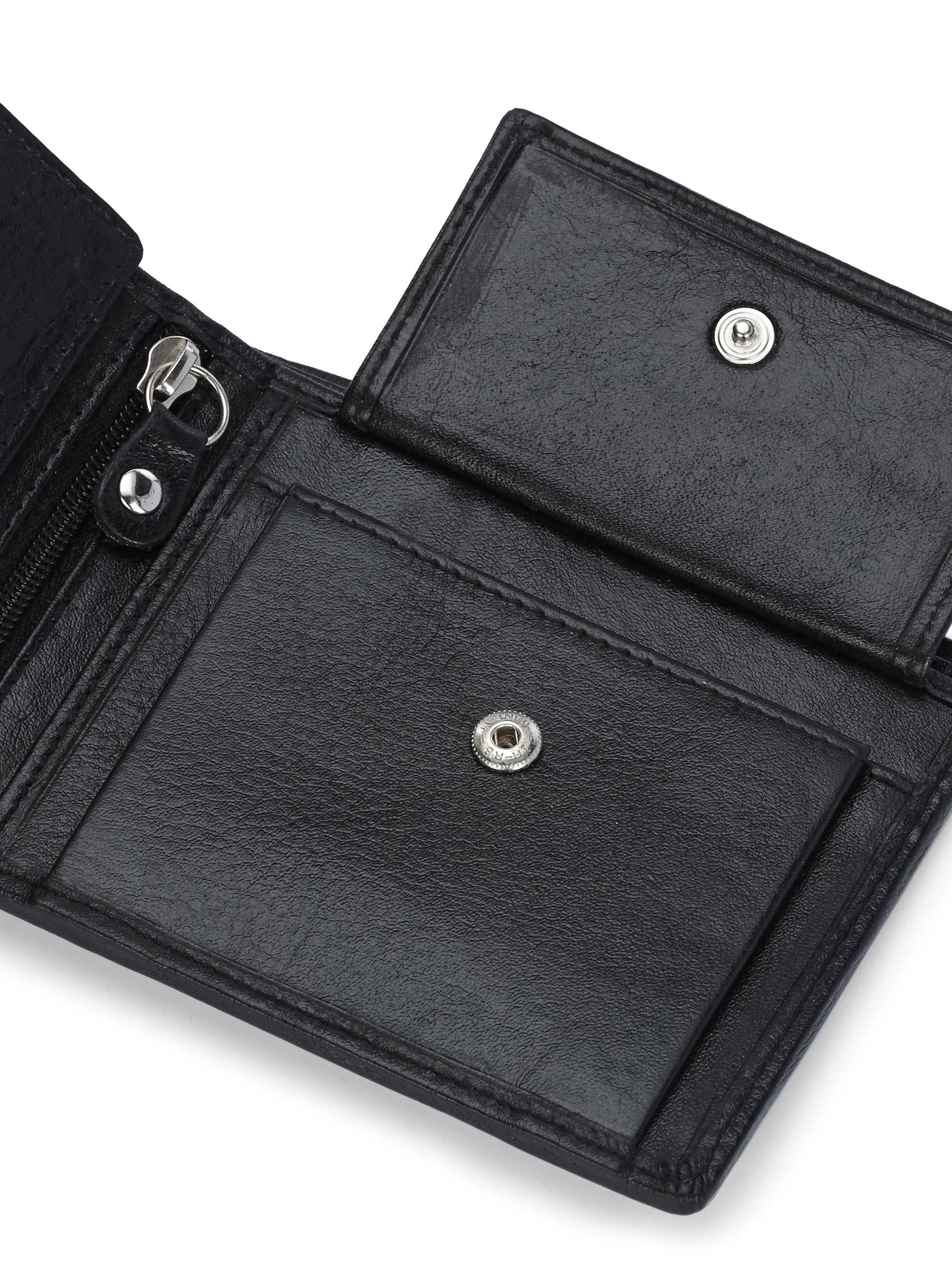 Men's Black Solid Flap Closure Two-Fold Wallet