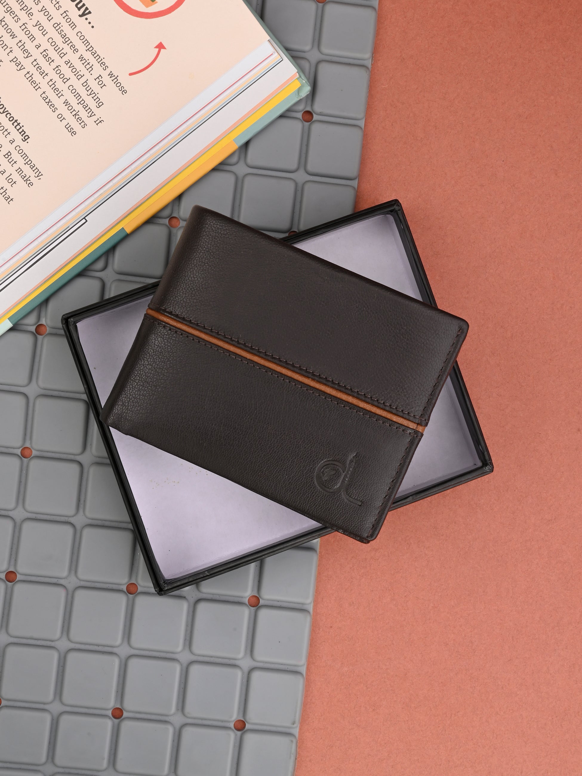 Men's Brown Solid Flap Closure Two Fold Wallet