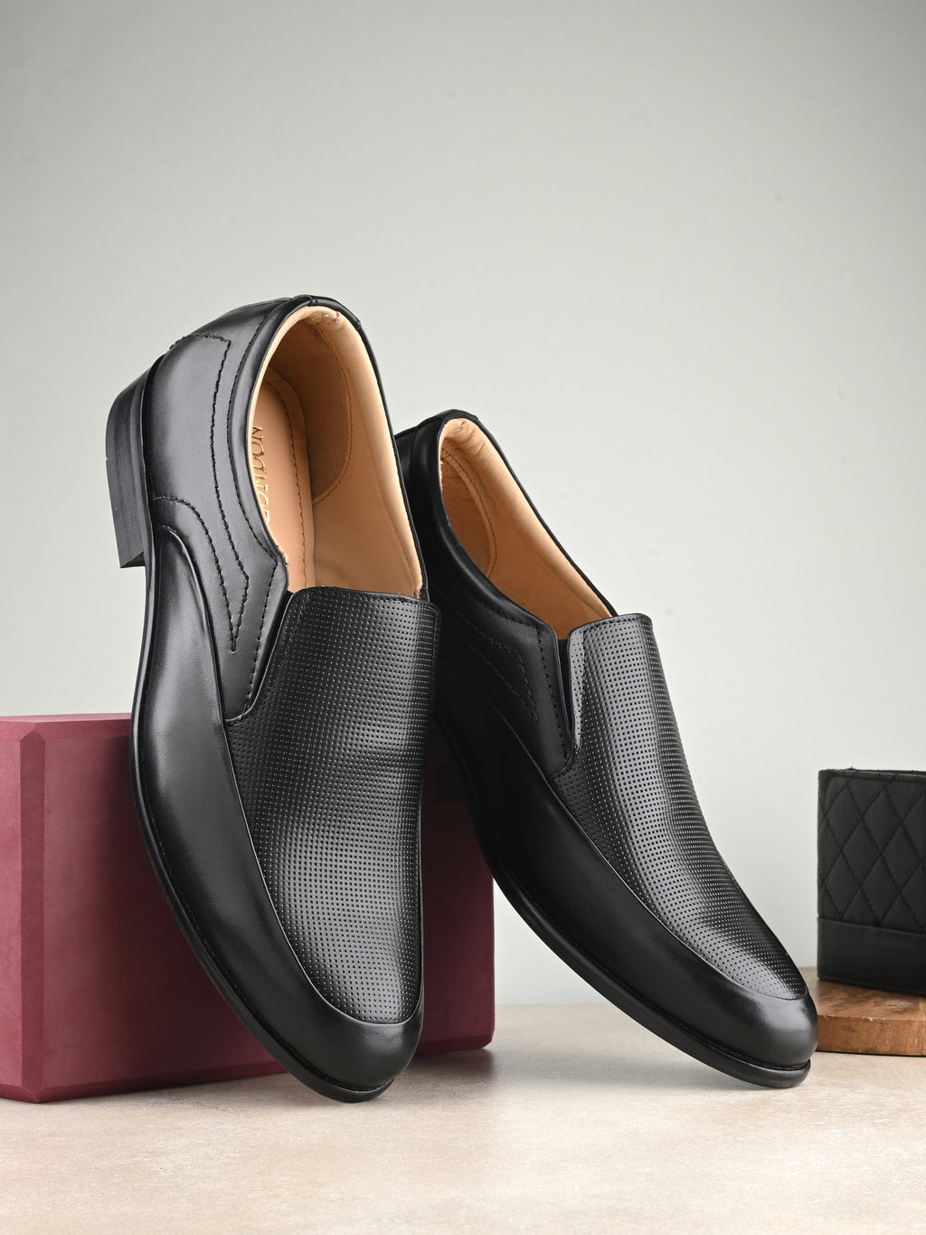 Men's Perforated Leather Formal Slip on Shoes