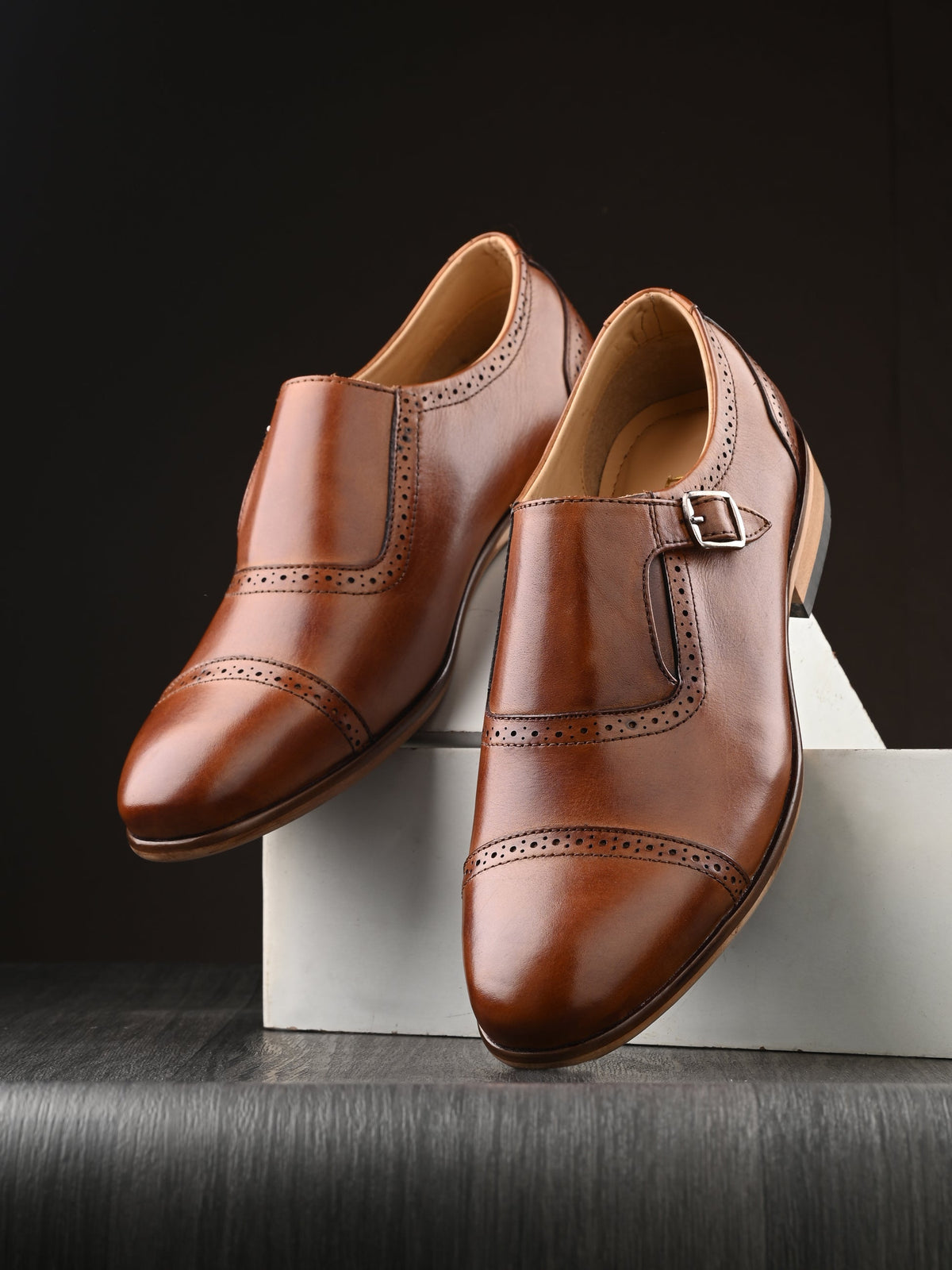 Men's Perforated Leather Monk Shoes