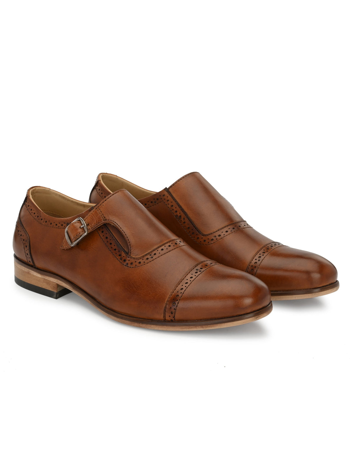 Men's Perforated Leather Monk Shoes