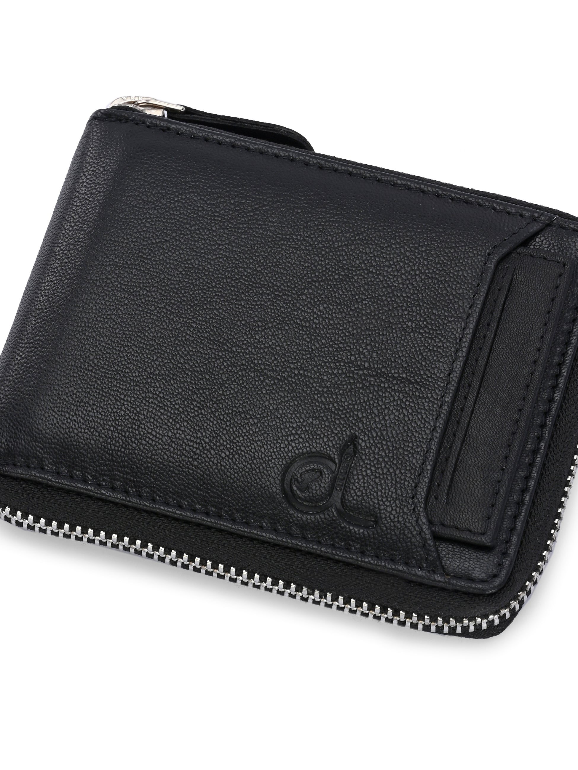 Men's Black Solid Zip Closure Wallets