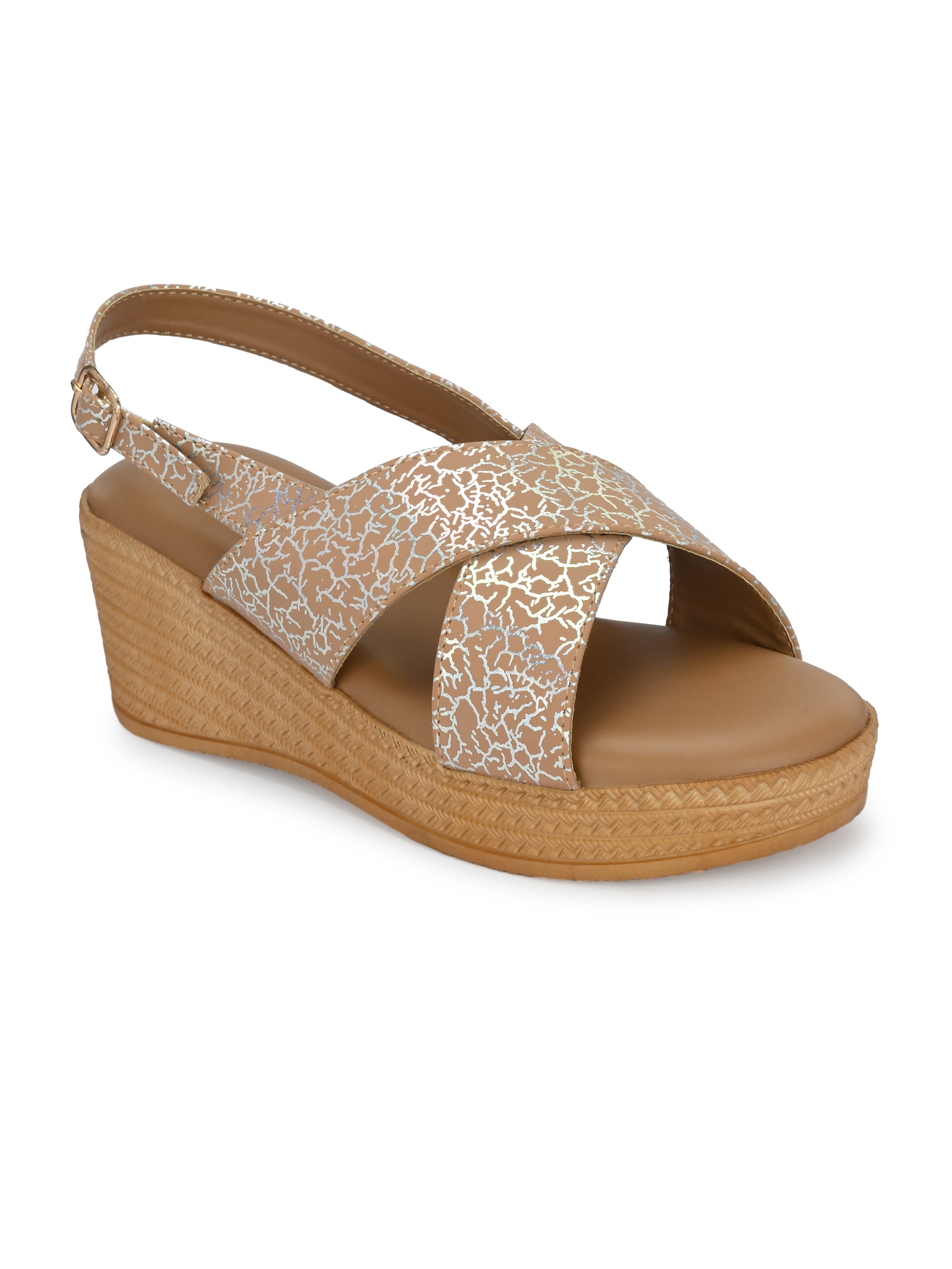 Women Beige Open Toe Wedge Heeled Sandals