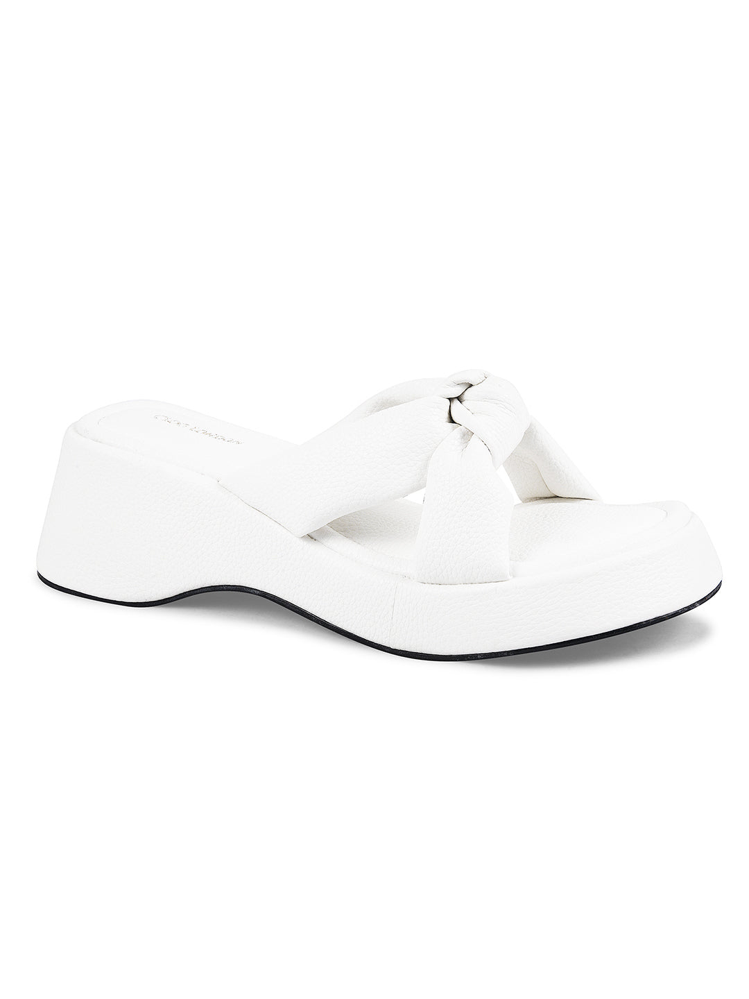 Women White Wedge Slip Heel